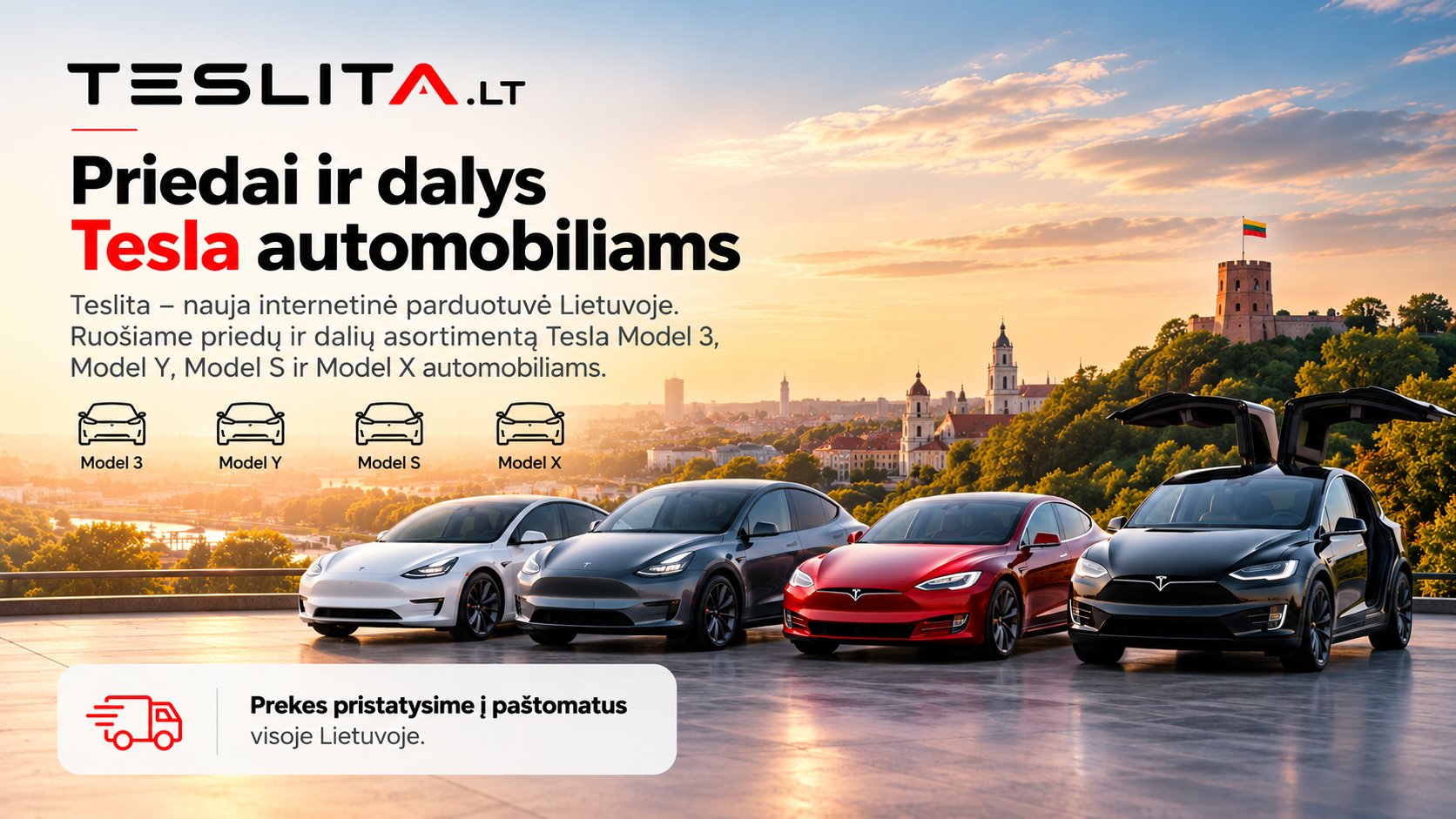 TESLITA.LT – priedai ir dalys Tesla automobiliams: Model 3, Model Y, Model S, Model X. Prekes pristatysime į paštomatus visoje Lietuvoje.